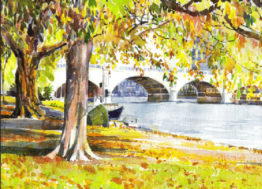 Image from one of the birthday cards depicting local scenes, produced by local artist Jill Storey, that HH&W send out for clients “to let them know that they are in our thoughts during the whole year and not just at review time”.